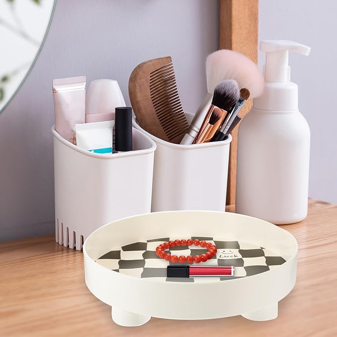 PRETYZOOM Black and White Chessboard Pattern Large Desktop Tray Decorative Storage Tray for Jewelry Makeup Perfume Trinkets Organizer for Home and Office