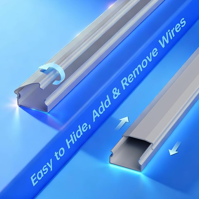 Delamu Grey Cord Hider, 85in Cord Covers for 3-4 Wires on Wall, Large Cable Hider, Premium Wire Covers for Cords on Wall, Easy Set-up Cable Cover Raceway, TV Wire Hiders Wall, W1.18 H0.67in, Grey