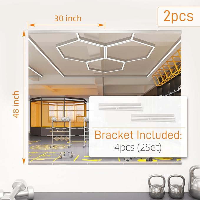 pertetey Home Gym Mirror, 48X30 Inch(Each)-2Pack Wall Mounted Large Frameless Tempered Glass Mirror, Idea for Gym, Yoga, Bedroom, Dance Studio, Living Room