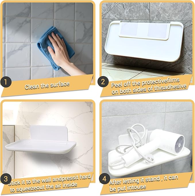 3 Pcs Small Foldable Floating Shelves for Living Room Bathroom,Bedside Shelf No Drill,Adhesive Shelves Organizer,Stick on Wall Rack Shelf Kitchen Entryway Bedroom,Bed Bedside Tray White