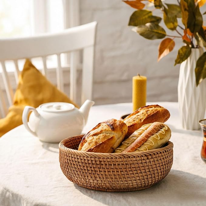 Key Basket for Entryway Table 9.3" Round Wicker Basket Tray Rattan Key Holder Handwoven Decorative Serving Tray for Keys Wallet Cell Phone Fruit Candy Cracker