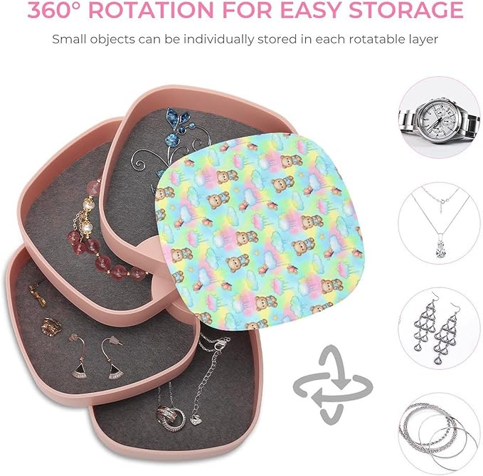 4-Layers Rotating Jewelry Box with Mirror Jewelry Organizer Case Polar Bear And Butterfly Earring Holder for Women