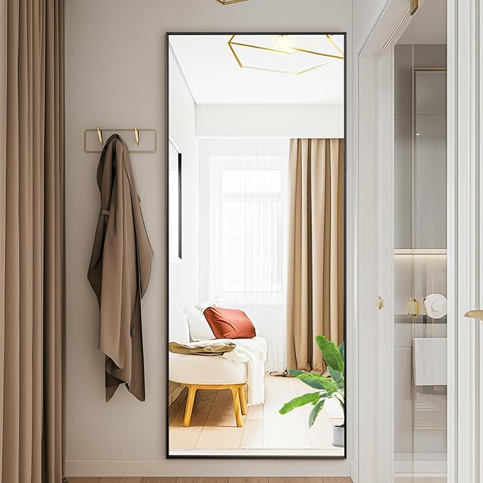 NEWBULIG Full Length Mirror, Full Body Floor Mirror with Aluminum Alloy Thin Frame, Wall or Standing Mirror for Bedroom, Living Room, Dressing Room