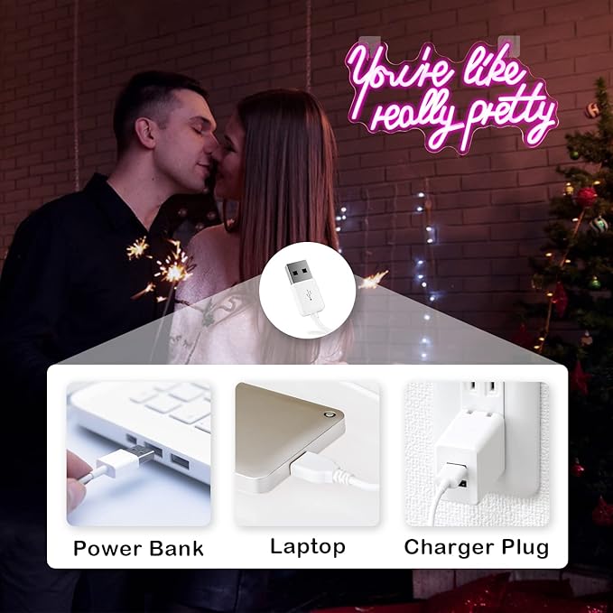 Lucunstar You're Like Really Pretty Neon Sign Led Sign Pink Led Neon Light for Wall Decor Neon Signs for Wall Decor Light Sign for Wedding Dimmable Switch USB with Neon Sign for Bedroom Home Decor