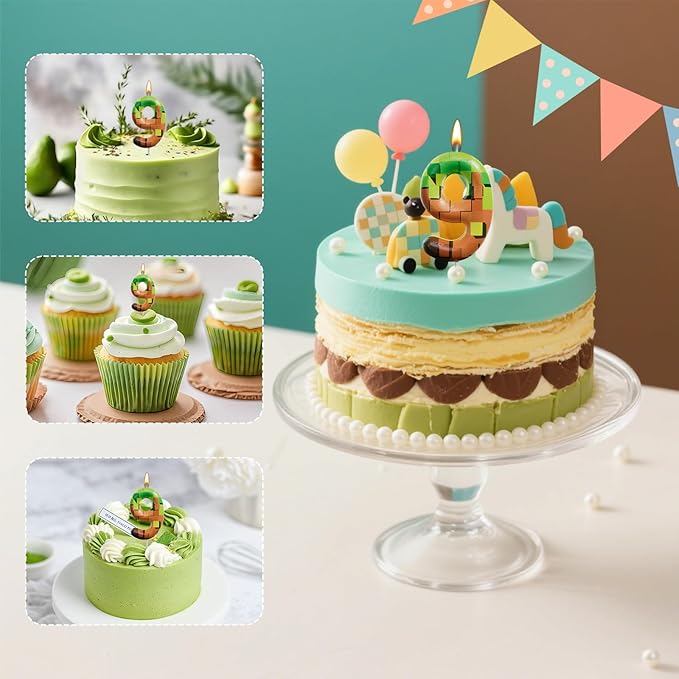 Pixel Miner Number Candle for Birthday Cake - 2.7 Inch Video Game Themed Party Decoration, Dynamite Style Cake Topper for Boys Girls Kids Anniversary Supplies (Retro Art, 9)