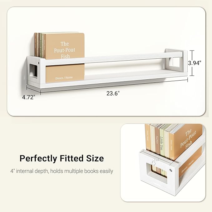 TidyCorner Upgraded Thick Floating Shelves - 24 Inch Multi-Use Wall-Mounted Bookshelves for Kids and Nursery, Ideal for Books, Toys, Spice Rack, Decor - White