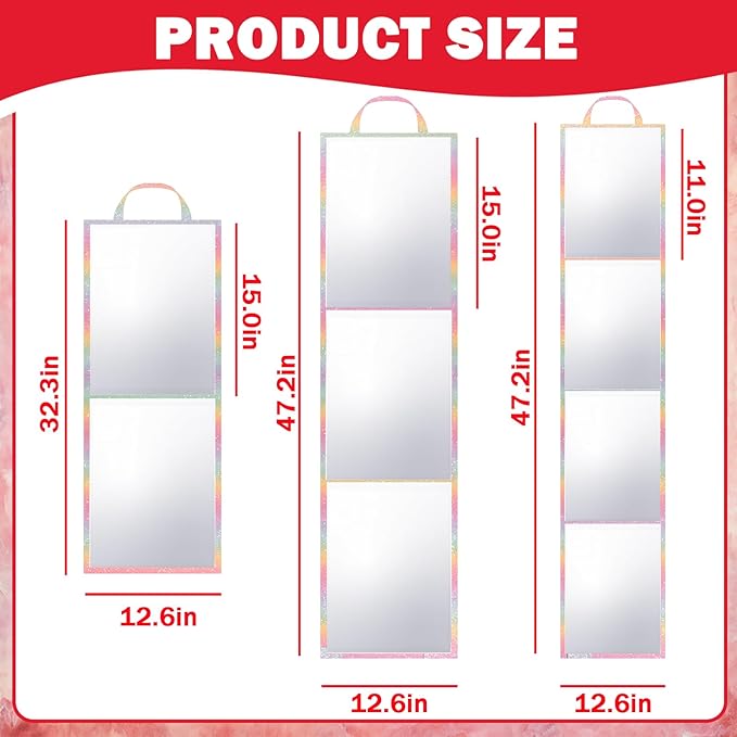 Foldable Full Length Mirror 2-in-1 Wall-Mounted or Tabletop Mirror, Portable Travel Mirror with Handle for Dance Home Bedroom Wardrobe Stage Makeup Checks Camping Outdoor Use (47" x 12.5", Four-Fold)