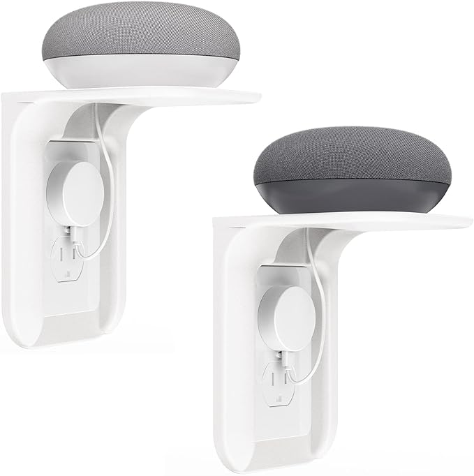 WALI Outlet Shelf Wall Holder,Bathroom Walls Shelves up to 10lbs Standard Vertical Duplex Wall Shelf Organizer for Smart Home Decor Space Saving Power Tools, Toothbrush (OLS002-W), 2 Pack, White