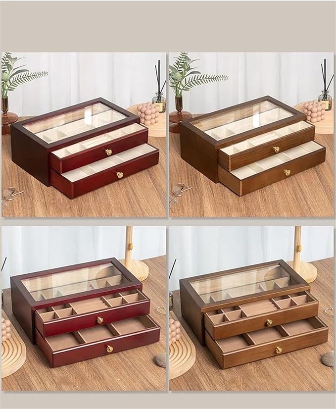 Ring Box Solid Wood Multi Layer Drawer Type Storage Box Makeup Box Cosmetic Containers Desktop Stationery Organizer Earrings Jewelry Ring Boxes for Jewellery