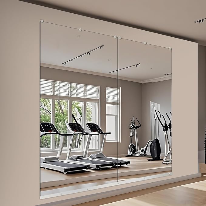 JAMBALAY Tempered Glass Home Gym Mirror, 2Pcs 48"x30" Large Gym Mirror, HD Large Full Body Mirrors for Dance, Yoga, Frameless, Fitness, Garage