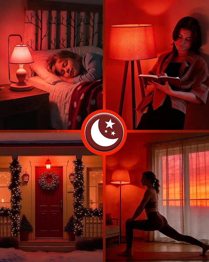 Lustaled 7W 670nm Red Light Bulb for Sleep, 100% Blue Light Blocking Red Night Light Bulbs for Melatonin Promote, A19 E26 50W Equivalent LED Red Bulb for Bedroom Lamp, Baby Nursery, Reading, 4-Pack