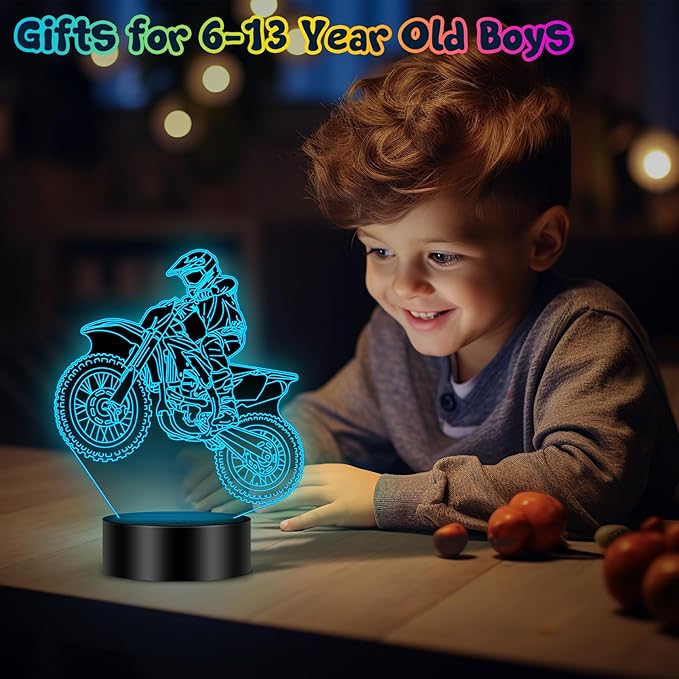 Linkax Bike Gifts Stocking Stuffers for Teens Boys Girls, 3D Illusion Lamp Night Light Room Decor 16 Colors Change, Birthday Gifts for 6 7 8 9 10 11 12 Year Old Boy