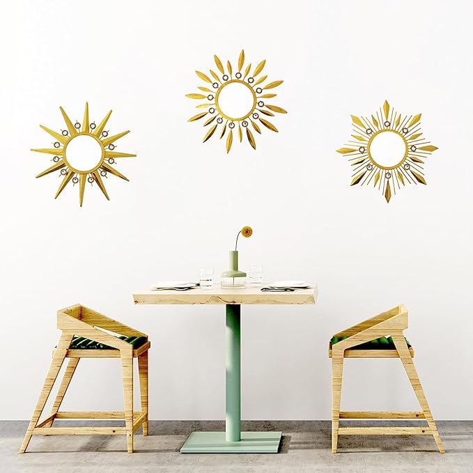 Champagne Gold Round Mirrors for Wall Art Pack of 3, Decorative Mirror Wall Valentine Decor& Vintage Room Decor, Sunburst Circle Mirrors Modern Valentine Gifts for Women & Moms