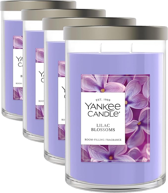 Yankee Candle Lilac Blossoms Scented, Signature 20oz Large Tumbler 2-Wick Candle, Over 60 Hours of Burn Time (Pack of 4)