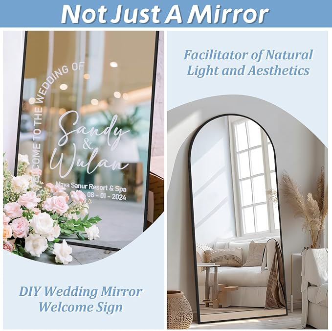 MirrMuse 76"X34" Large Arched Floor Mirror Full Length with Stand, Black Hanging or Leaning Standing Full Length Mirror for Bedroom Living Room Gym, Full Body Mirror Wall Mounted, Tempered Glass