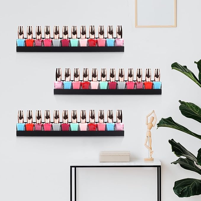 evron Acrylic Floating Shelves – 2 Pack Black Wall Shelf for Bathroom, Bedroom, or Kitchen – Easy Installation with Adhesive (No-Drill) or Screws (Drill Required) – 13.8" Modern Rack (Black 2 Pack)