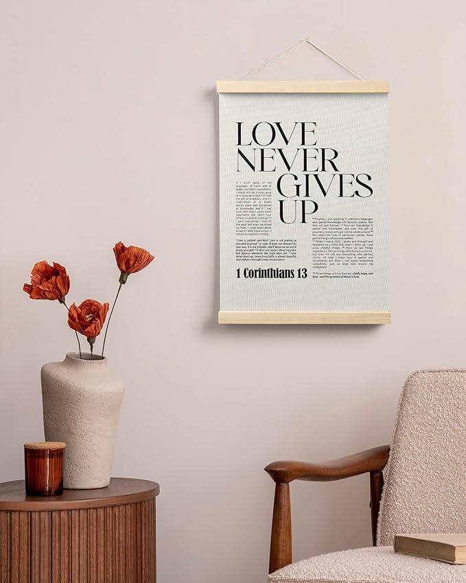FGFK Christian 1 Corinthians 13 Wall Art Poster Hanger Frame, Bible Verses Wall decor, Black and White Religious Scripture Canvas Prints Framed Wall Decor for Home Office Church, 12x16 Inch