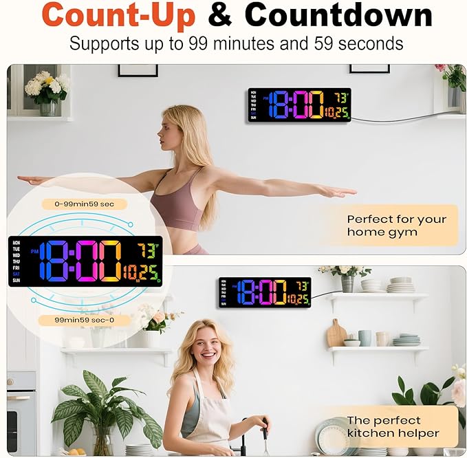 Pytha Sight 16 Inch Large Digital Wall Clock, Large LED Display Digital Wall Clock with Temperature (°C/°F), Remote Control, Auto-Dimming, Night Light for Classroom,Bedroom, Garage,Gym,Seniors Gift