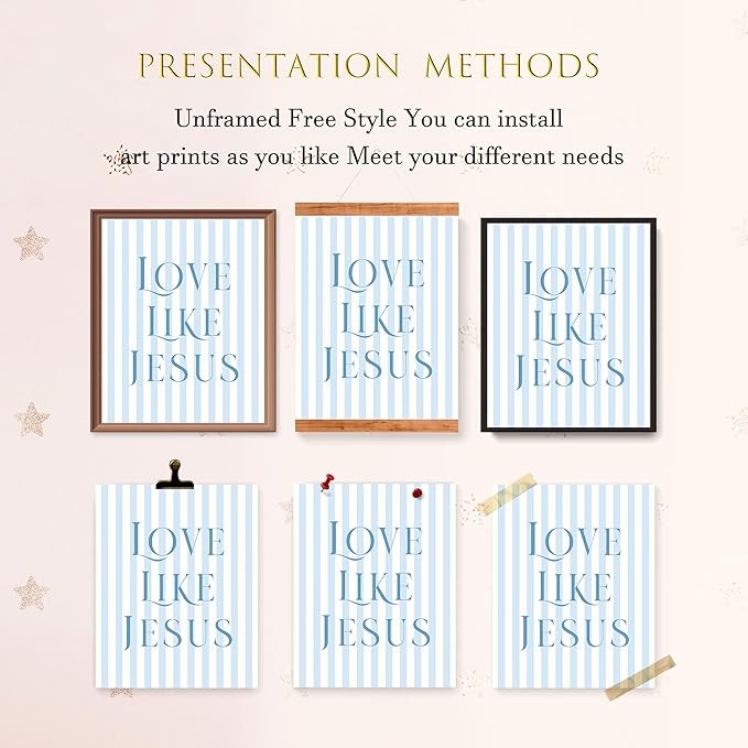 LARTSFRO Coquette Blue Bow Jesus Wall Art Decor Posters, Light Blue Bow Christian Room Bathroom Bedroom Dorm Wall Art Decor Aesthetic for College Teen Girls Gifts, Inspirational Bible Verses Bow Wall Decor, 10x8 Inch Set of 4 Bow Pictures(UNFRAMED)