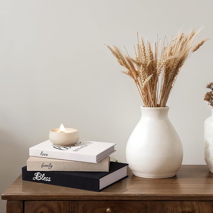 Weysat Set of 3 Bless Family Love Decorative Books for Home Decor Linen Faux Books Stacked Neutral Modern Aesthetic Fake Storage Boxes for Coffee Table, Bookshelf or Mantle Display