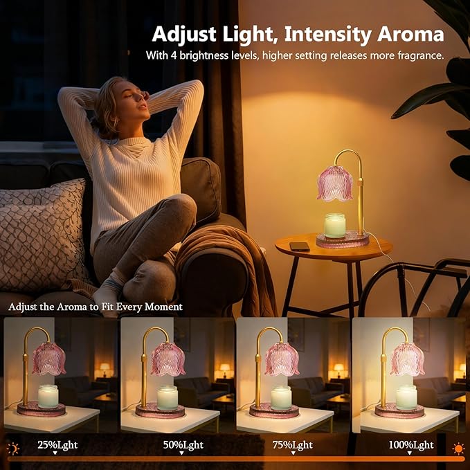 Candle Warmer Lamp with Timer Dimmable, Adjustable Candle Warmer Lamp for Jar Candles 3-Wick, Flameless Smokeless Candle Heater with 2 Bulbs, Home Decor Birthday Mothers Day for Women Mom