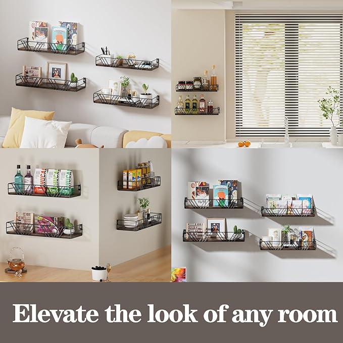 Amaoot Floating Shelves for Wall Set of 4, Different Sizes Mounted Wood Floating Shelf, Wall Shelves for Living Room, Bedroom, Bathroom, Kitchen, Farmhouse Decor, Office