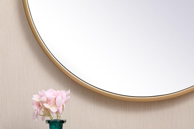Brilliance, Metal Frame Round Mirror with Decorative Hook 18 Inch in, Midcentury Modern, Brass