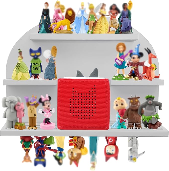 For Tonies Figures Shelf Magnetic,for Tonie box Wall Shelves,for Tonies Characters Organizer,Audio Toy Storage (Holds 45 Figurine),Compatible Charging Station for Kid's Room,Pine,Arch,Large,Gray White