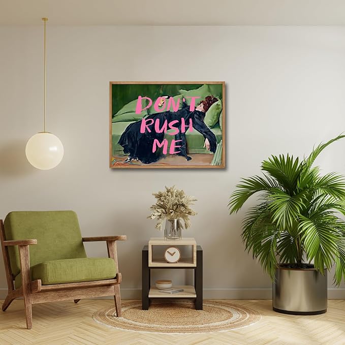 Vintage Eclectic Aesthetic Wall Art Print Don't Rush Me Altered Art Portrait Art Antique Victorian Gallery Poster Pink Graffiti Posters Maximalist Wall Decor for Living Room Girls' apartment, Unframed