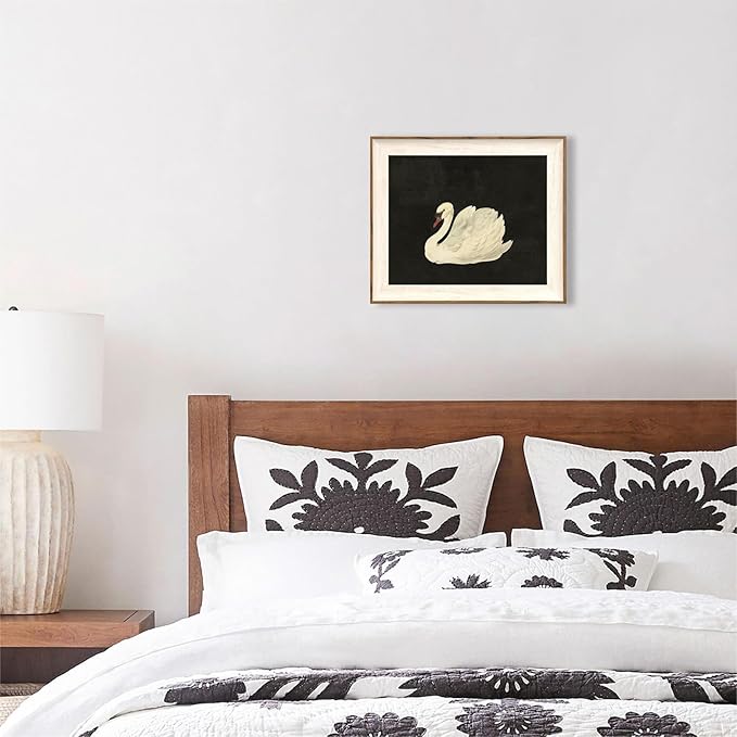 ASTRDECOR Vintage Framed Wall Art for Living Room, Vintage Swan Canvas Oil Painting for Bathroom Wall Decor, Classical Animal Framed Art for Home Decor Aesthetic, Zwaan Black and White Wall Art Prints for Bedroom Decor-10''x12''
