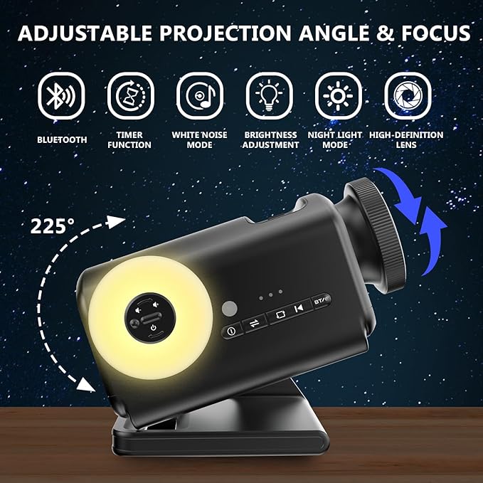 Planetarium 3D Galaxy Projector, Built-in 60 Scene Modes, with Bluetooth Speaker & Remote Control, Star Projector Light for Living Room Bedroom, forr Gifts for Kids, Adult（Telescope Black）