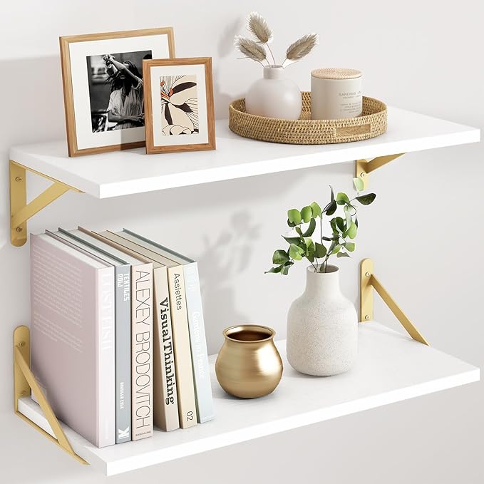 Fixwal Floating Shelves for Wall, 24 Inch Wide x 10 Inch Deep White Shelves for Bedroom, Large Wall Shelf for Living Room, Kitchen, Bathroom, Laundry Room and Decor Storage (Set of 2)