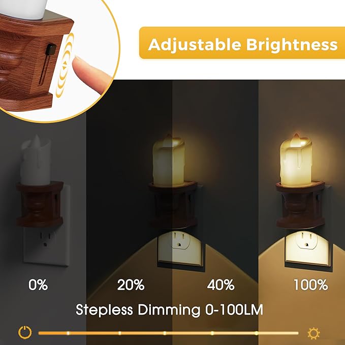 L LOHAS LED Night Light,[2-Pack] Flameless Candle Night Light with 3 Lighting Model, Dusk to Dawn Sensor,Brightness Adjustable,3000K Soft White,Vintage Nightlight for Middle Age Decor