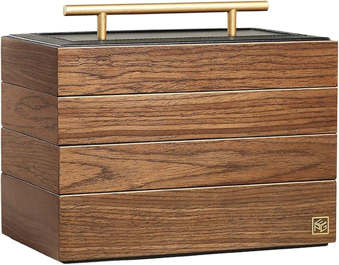 Makeup Organizers 4-Layers Solid Wooden Jewelry Box for Women Jewelry Armoire Ring Necklacel Gift Storage Box Walnut Wood Color Organizer with Handle Jewelry Case (Color : Wood Color 4layers)