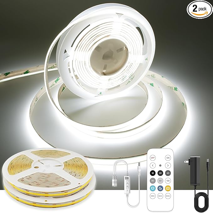 AXMOTUT 32.8ft White COB LED Strip Light, High Bright LED Strips with 320LEDs, RF Remote and UL Power Supply, 6000K Dimmable LED Lights for Bedroom, Kitchen, DIY Home Decoration, 2 Rolls of 16.4ft