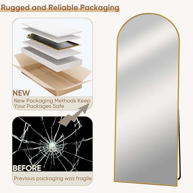 Full Length Mirror, 59"x19" Oversized Arched Mirror Large Standing Mirrors, Tall Mirrors Body Floor Mirror for Bedroom Living Room Aluminum Frame, Gold