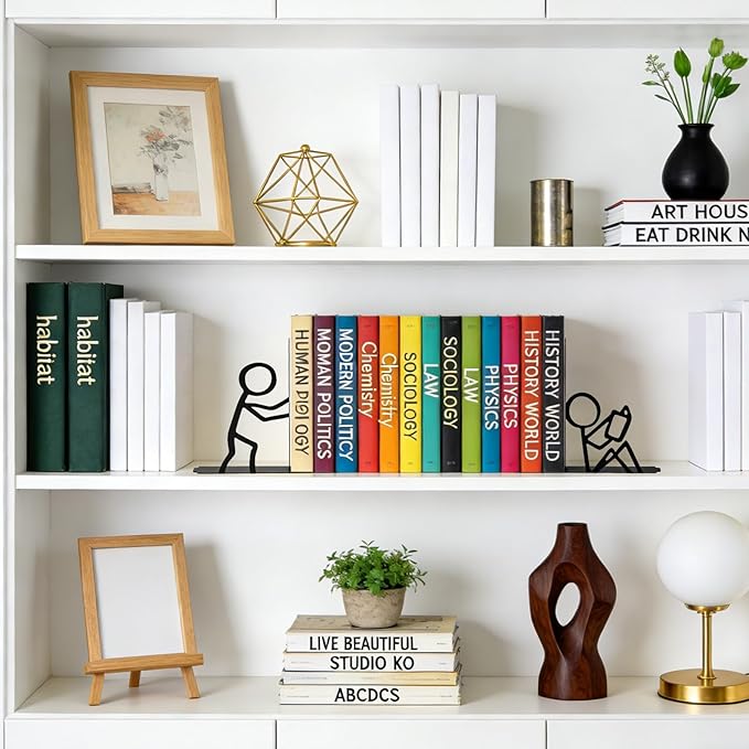 Decorative Book Ends for Shelves,Cute Kids Metal Decor Black Aesthetic Bookshelf Accessories Non-Skid Book Stopper,Office Desk Organizer for Home Library Study Room Decor