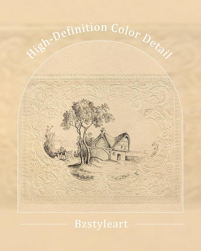 Bzstyleart Vintage Wall Art Decor for Living Room, Framed Canvas Wall Art Decor, Landscape Painting Picture, Home Decor Aesthetic Gifts for Friends or Family - Forest Cabin Canvas Prints, 16L x 12W