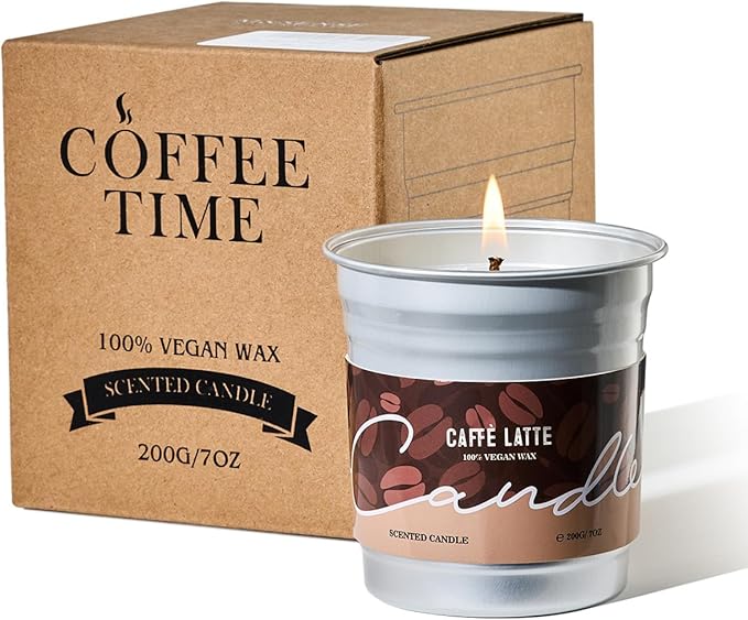M&SENSE Coffee Candles Latte Scented, Soy Wax 7oz 42 Hours Long Lasting Clean Burn, Stress Relief Aromatherapy Gifts for Coffee Lovers, Cozy Winter Holiday Home Decor