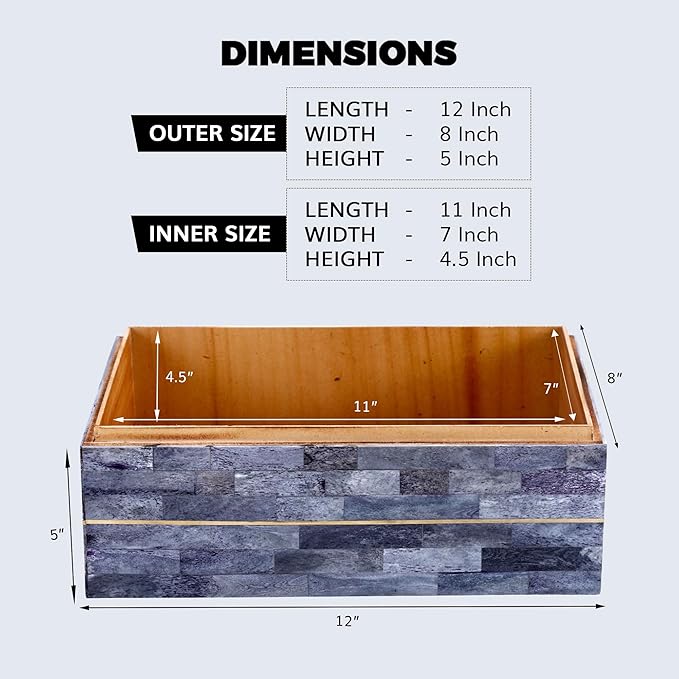 Handicrafts Home Large Decorative Storage Box with Lid – 12X8X5” Coffee Table Organizer, Keepsake- Decorative Boxes for Home Decor, Stylish Decorative Box for Office Decor-Aegean Coral- Grey