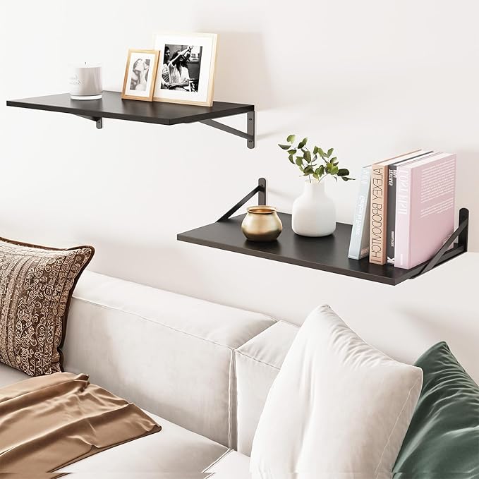 Fixwal Floating Shelves for Wall, 24 Inch Wide x 10 Inch Deep Black Shelves for Bedroom, Large Wall Shelf for Living Room, Kitchen, Bathroom, Laundry Room and Decor Storage (Set of 2)