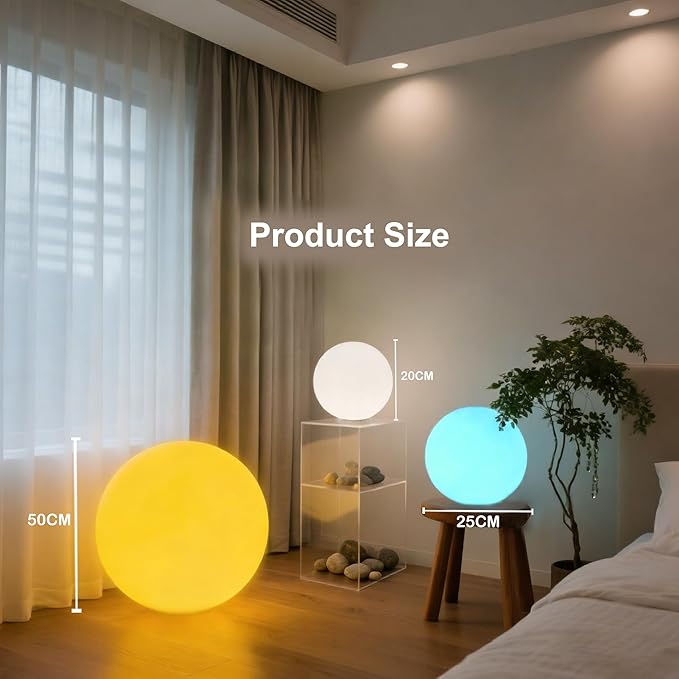 20 inch Large LED Globe Ball Light, Rechargeable LED Orb Light, Dimmable 16 RGB Colors Globe Floor Lamp w/Remote, Indoor/Outdoor Waterproof Glowing Globe Mood Lamp for Home Garden Patio Party