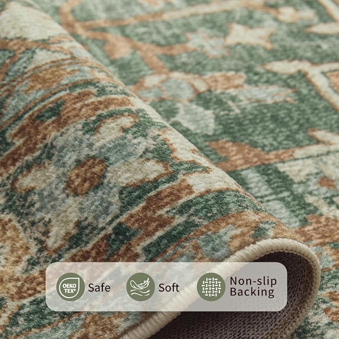 Rugxara Entryway Rug Door Mat, Washable Samll 2x3 Rug, Green Boho Front Door Mat, Non Slip Area Rugs, Low Pile Throw Accent Entry Carpet for Indoor Entrance, Bathroom and Kitchen(Green 2x3ft)