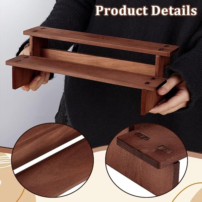 NBEADS 2 Sets 2-Tier Wooden Display Riser Shelf, 11.65x4.69x3.78inch Camel Tabletop Small Food Stand Risers Display Makeup Step Perfume Organizer for Fragrance Cosmetics Figure Collection