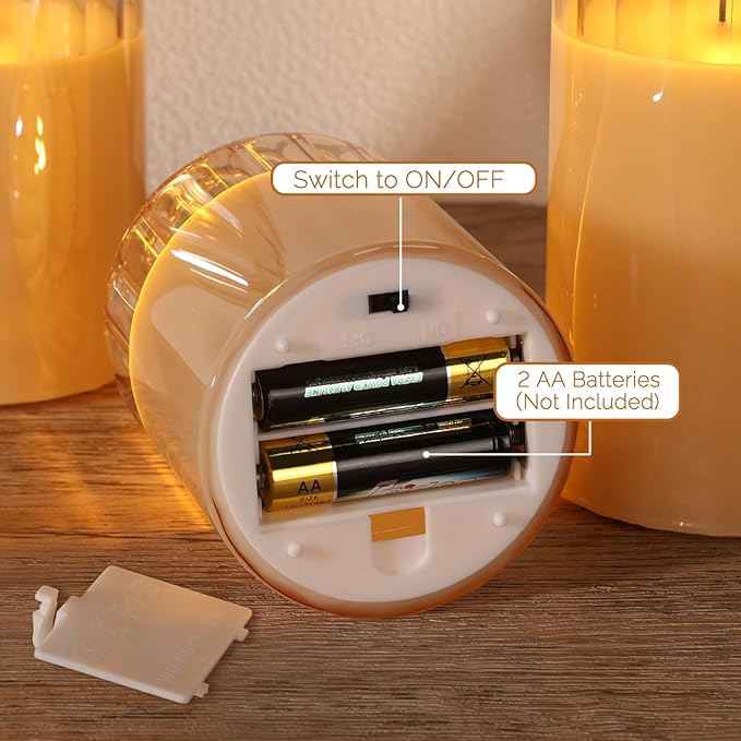 Gold Glass Flameless Candles with Remote, Real Wax Flickering Battery LED Pillar Candles Set of 3