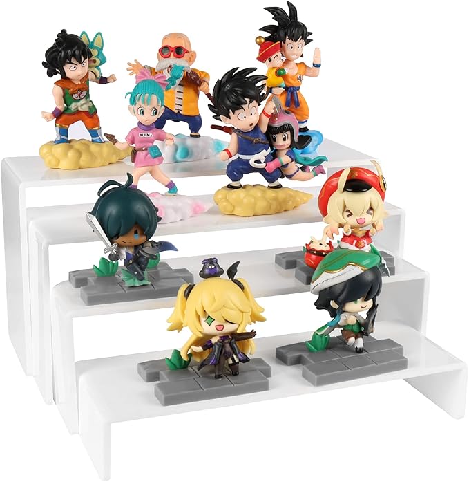 ELEGANTLIFE Acrylic Display Risers Set of 4, 4-Level Tiered Countertop Display Stands for Cupcakes, Mini Desserts, Jewelry, Cosmetics, Small Figures & Collectibles, White