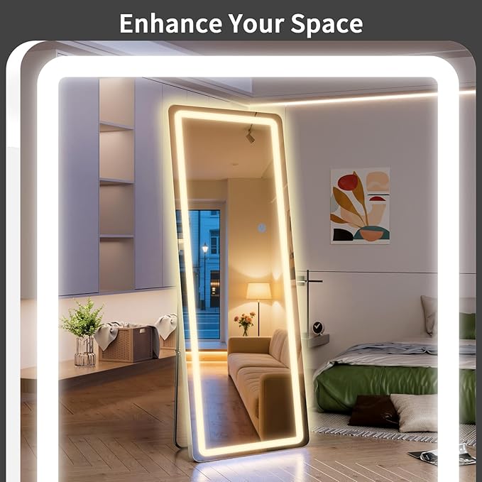 Standing Mirror Full Length with LED Lights, 71"x30" Lighted Mirror with Dimming & 3 Color Lighting, Tall Mirror Full Body for Bedroom, Dressing Room