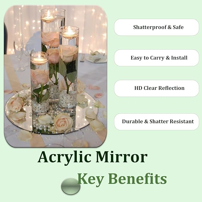 Set of 10 Round Mirrors for Centerpieces, 12 Inch Silvery Acrylic Mirrors Candle Plate Circle Mirror Trays for Wedding Party Home Mirror Centerpieces for Table