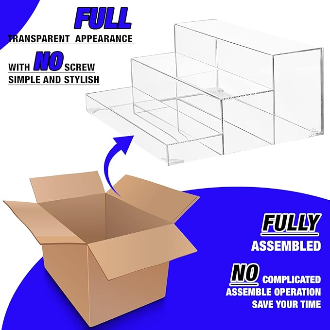 BARsics 3-Tiers Assembled Back Bar Bottle Rack Display, Clear Acrylic Stand Riser 15x6x12 inches