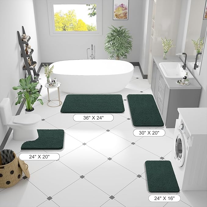 OLANLY Bathroom Runner Rugs 59x20, Soft Absorbent Chenille Bath Rugs, Rubber Backing Quick Dry, Machine Washable Long Bath Mats for Bathroom, Tub and Shower, Home Decor Accessories, Blackish Green